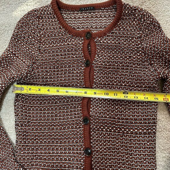 Theory Sweater Women’s XS Brown & White Knit Button Up Cardigan No Size Tag - Picture 8 of 9